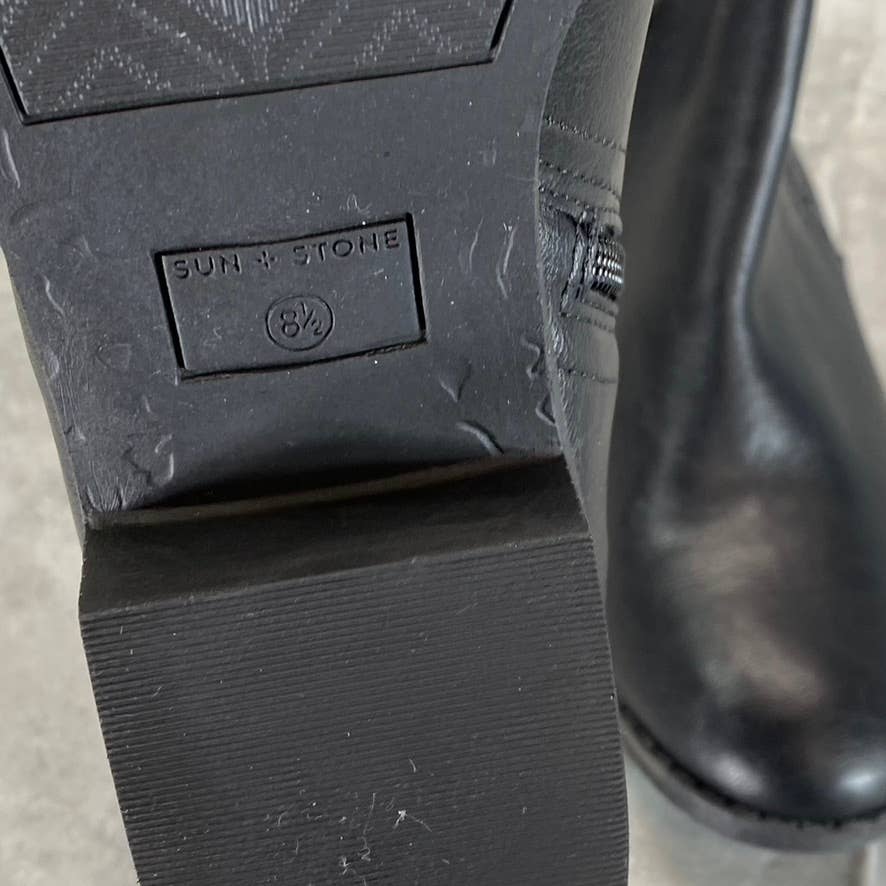 SUN+STONE Women's Black Cadee Memory Foam Slip-On Block Heel Ankle Booties SZ8.5