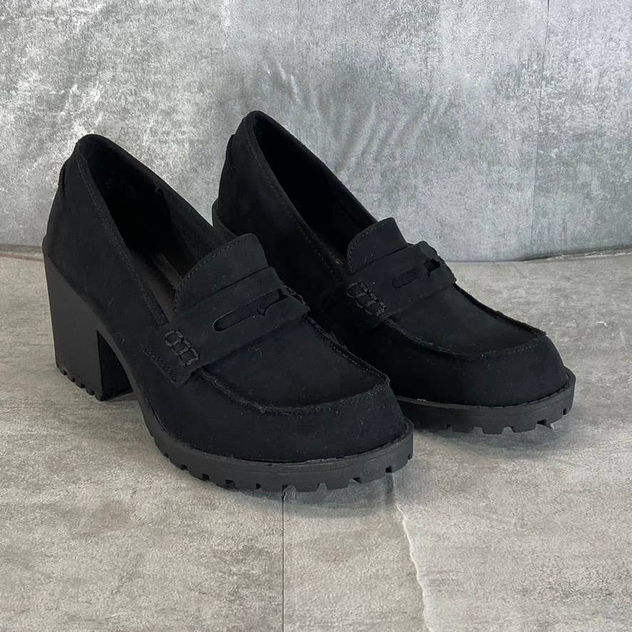 SUN + STONE Women's Black Maycee Round-Toe Lug-Sole Slip-On Loafers SZ 7