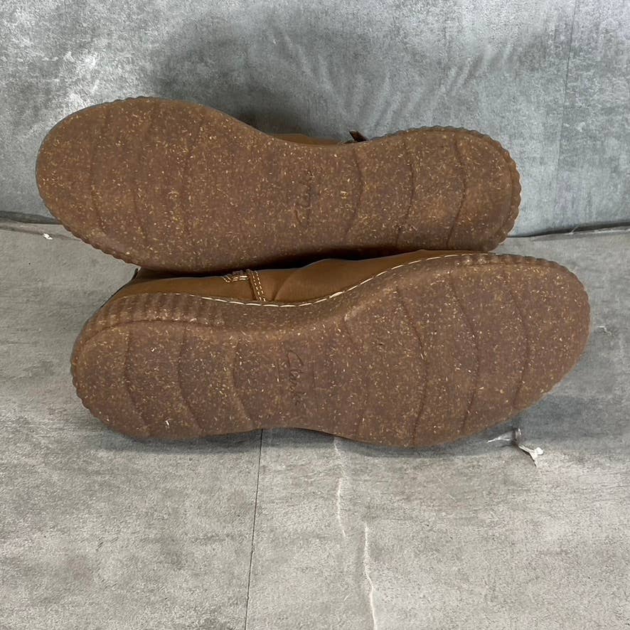 CLARKS COLLECTION Women's Dark Tan Leather Caroline Rae Ruched Ankle Booties SZ7