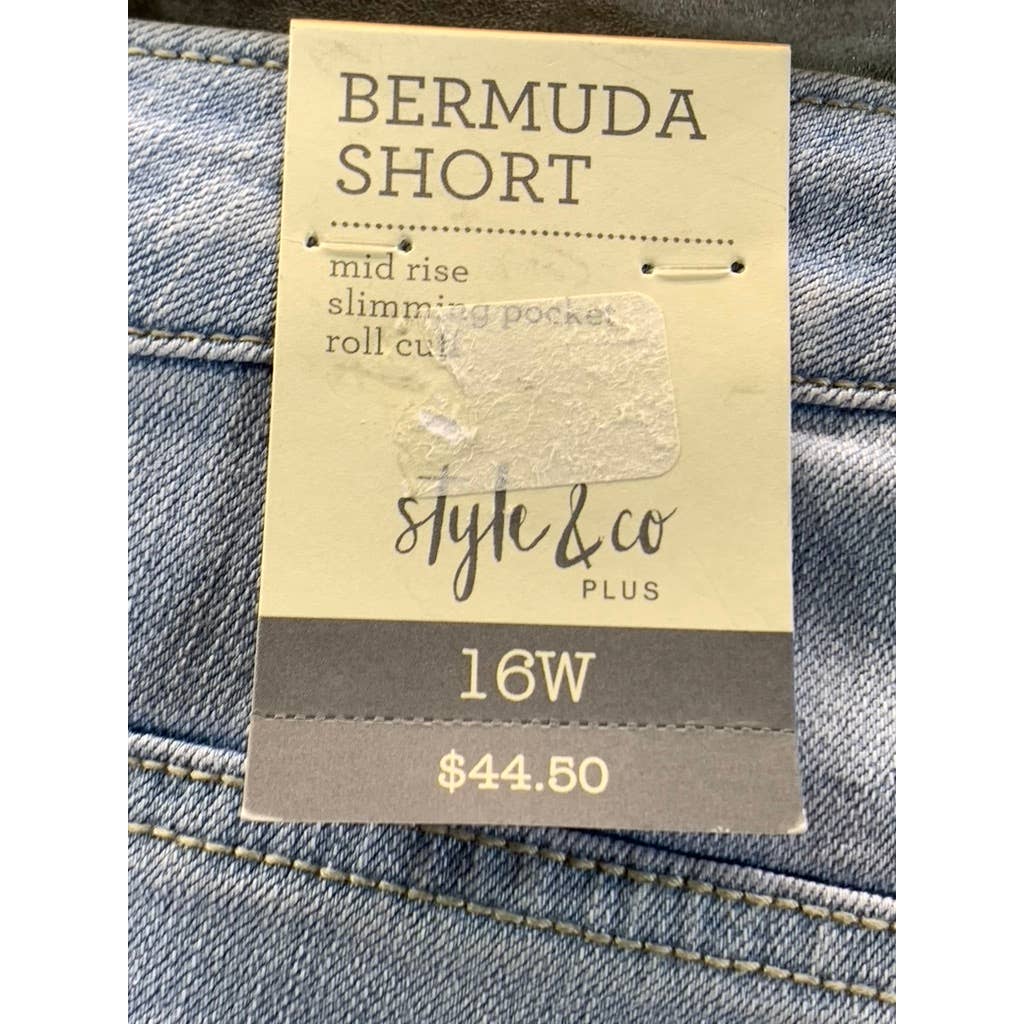STYLE & CO Women's Plus Size Mesa Wash Mid-Rise Roll-Cuff Bermuda Shorts SZ 16W