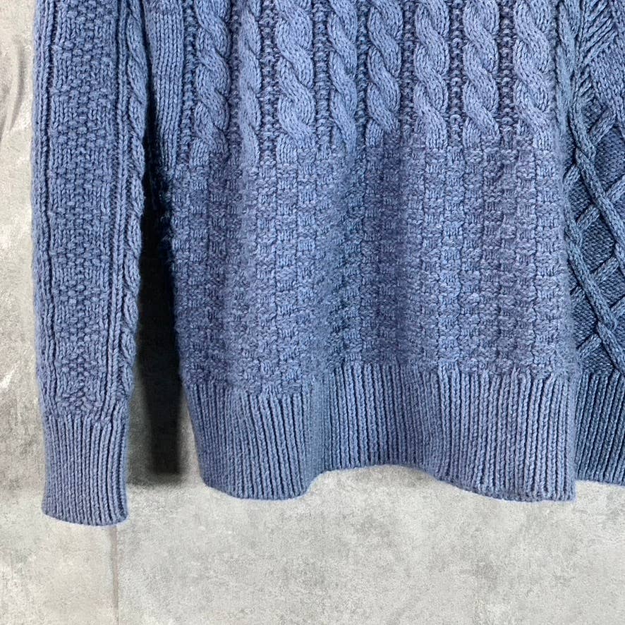 J.CREW Men's Heather Mediterranean Navy Crewneck Cable Knit Sweater SZ M