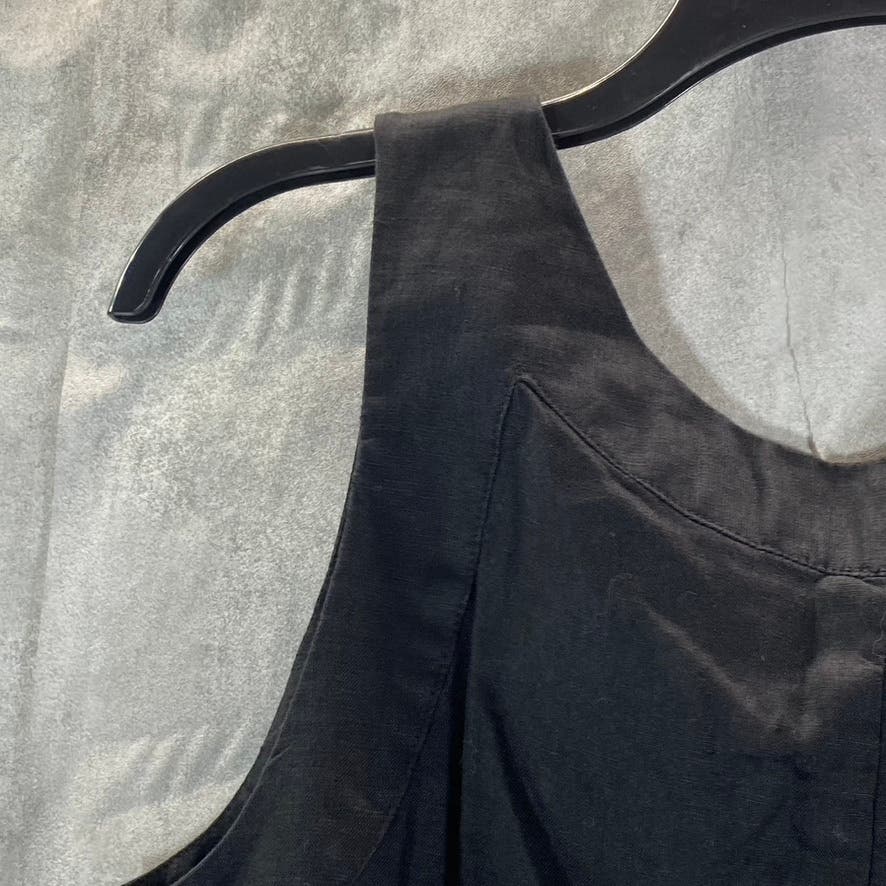 DKNY Women's Solid Black Linen V-Neck Side-Slit Lightweight Maxi Dress SZ S