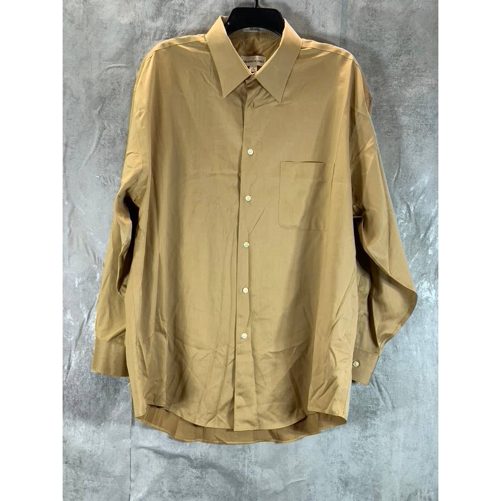 PRONTO UOMO Men's Tan Non-Iron 80's 2-Ply Button-Up Dress Shirt SZ 17 32/33