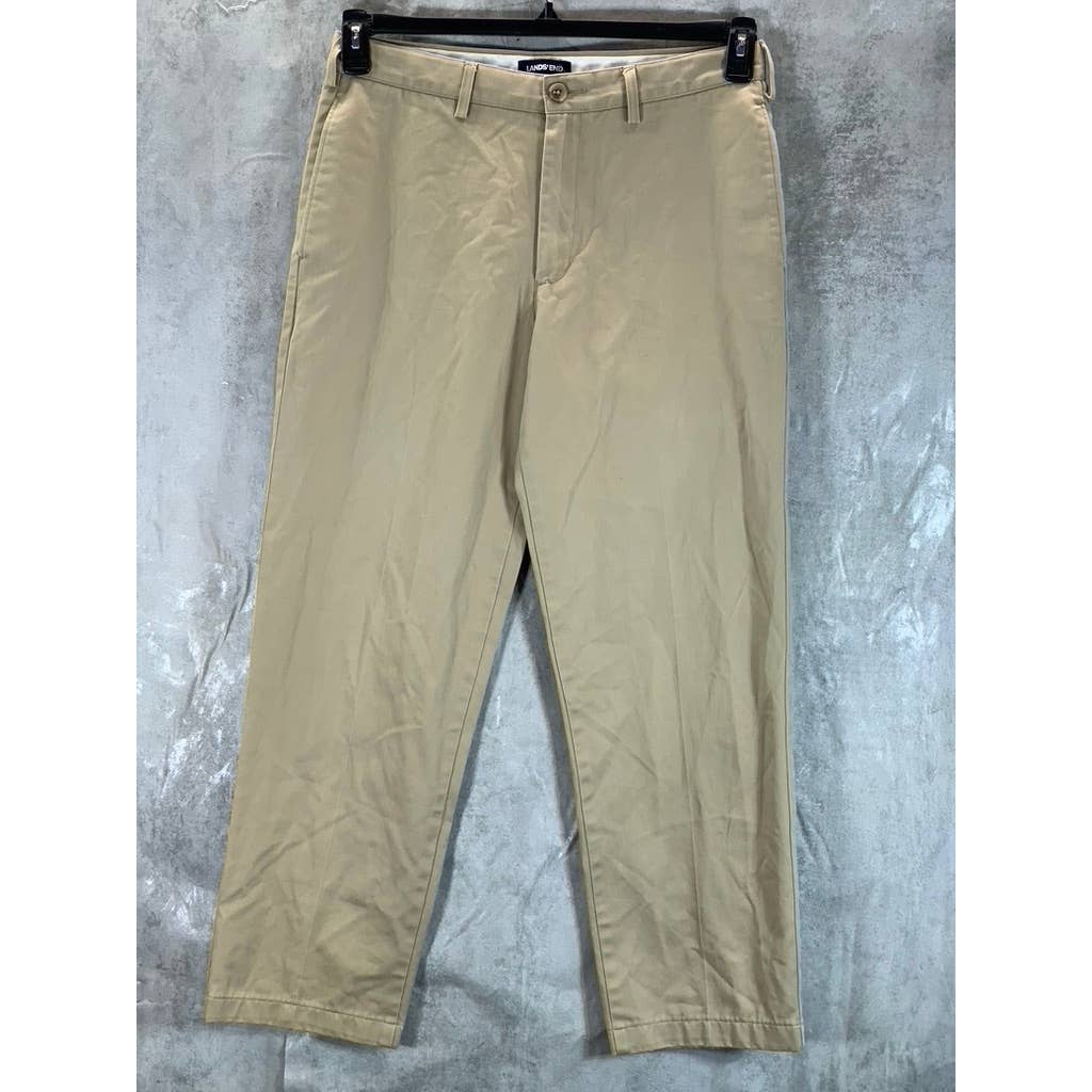 LANDS' END Men's Tan Traditional-Fit Straight-Leg Chino Pants SZ 32