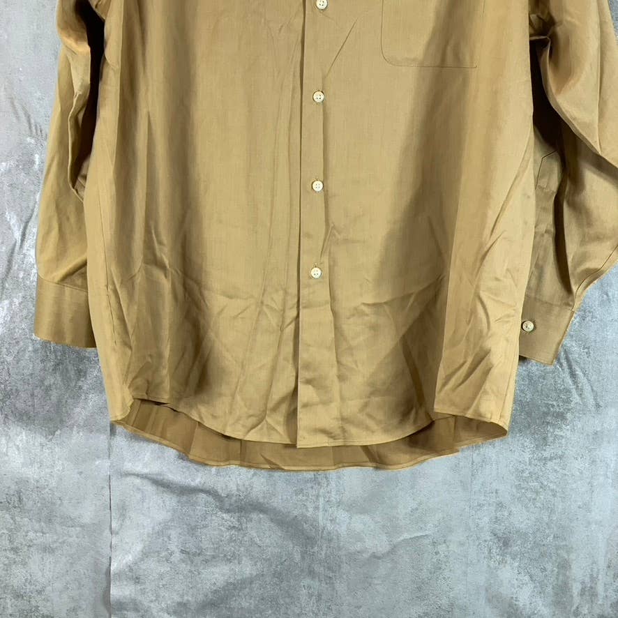 PRONTO UOMO Men's Tan Non-Iron 80's 2-Ply Button-Up Dress Shirt SZ 17 32/33