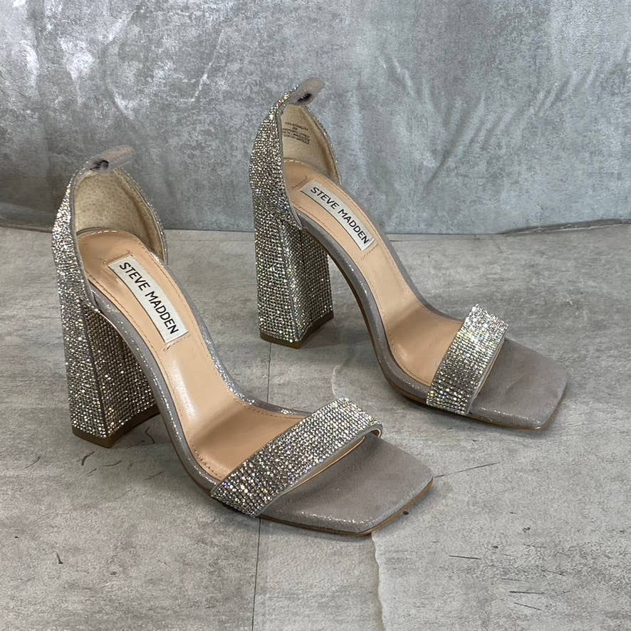 STEVE MADDEN Women's Silver Rhinestone Tiaa Two-Piece Dress Sandals SZ 6