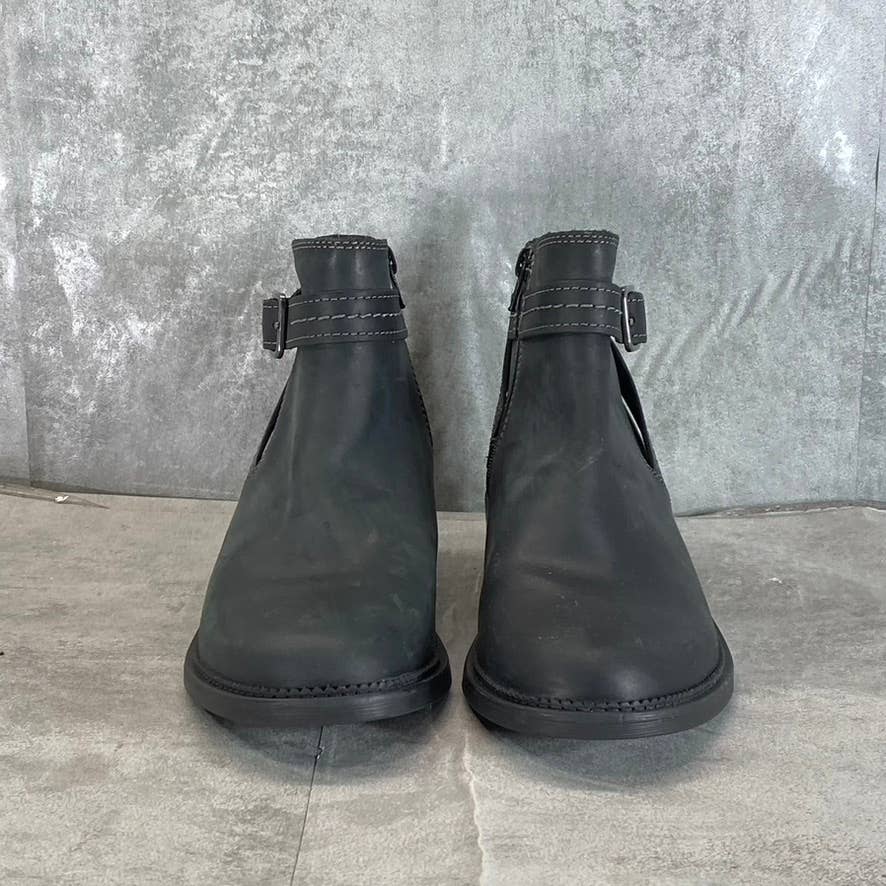 CLARKS Collection Women's Dark Black Leather Maye Strap Ankle Boots SZ 8