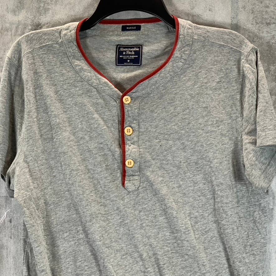 ABERCROMBIE & FITCH Men's Grey Muscle Short-Sleeve Henley T-Shirt SZ M
