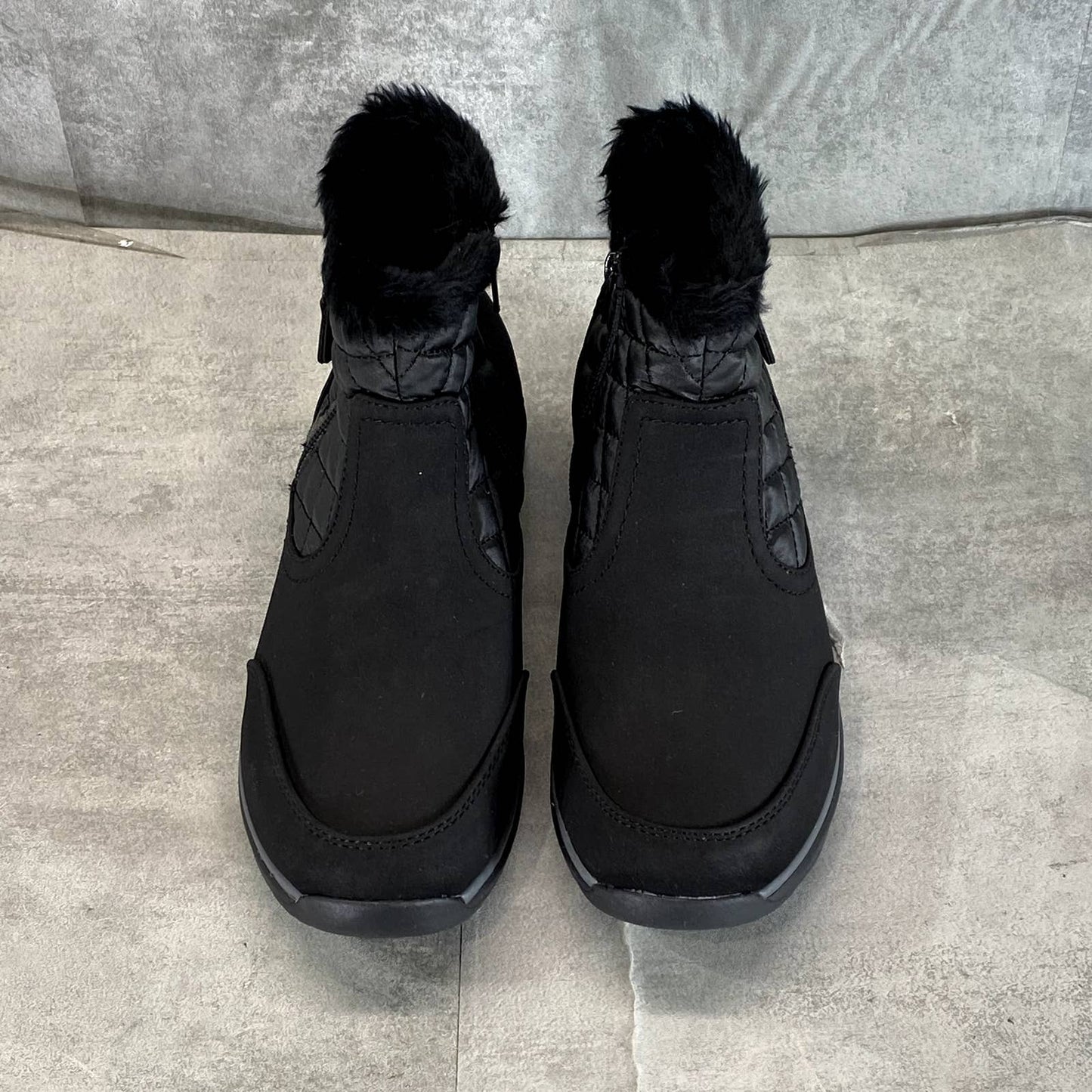 BARETRAPS Women's Black Faux-Fur Yella Microfiber Side-Zip Ankle Boots SZ 9.5