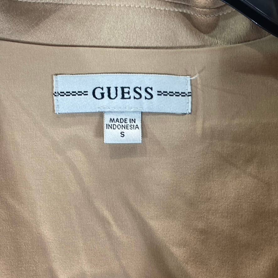 GUESS Women's Light Rum Eco Eden Collared Long-Sleeve Wrap Mini Dress SZ S