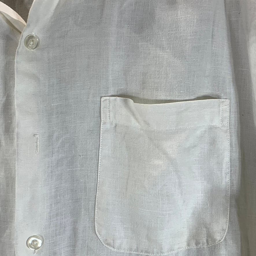 PRONTO UOMO Men's White Regular-Fit Button-Up Short Sleeve Linen Shirt SZ XL