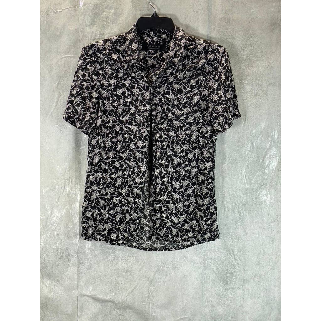 ALLSAINTS Men's Black/White Scribble Short-Sleeve Button-Up Shirt SZ S