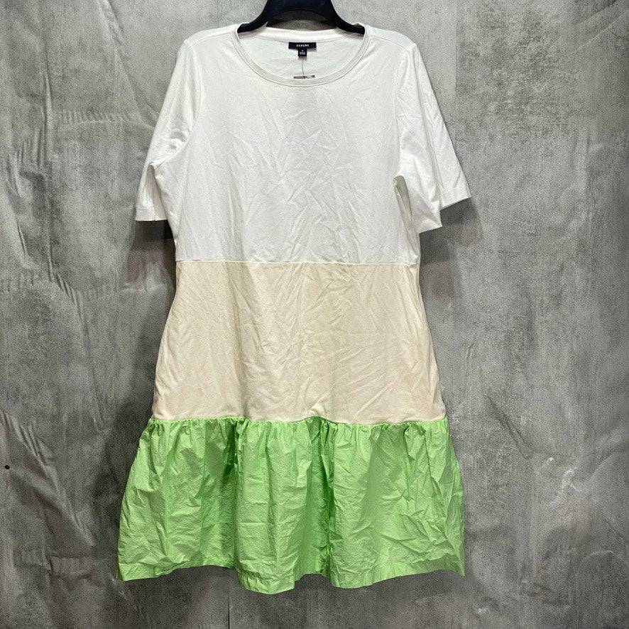 ALFANI Plus Size White Mixed-Media Crewneck Short Sleeve Pullover Dress SZ 1X