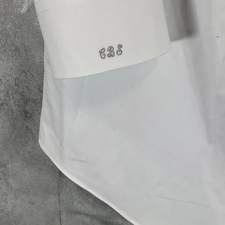 PAUL FREDRICK Men's White Non-Iron Cotton Pinpoint Solid Dress Shirt SZ 16-32