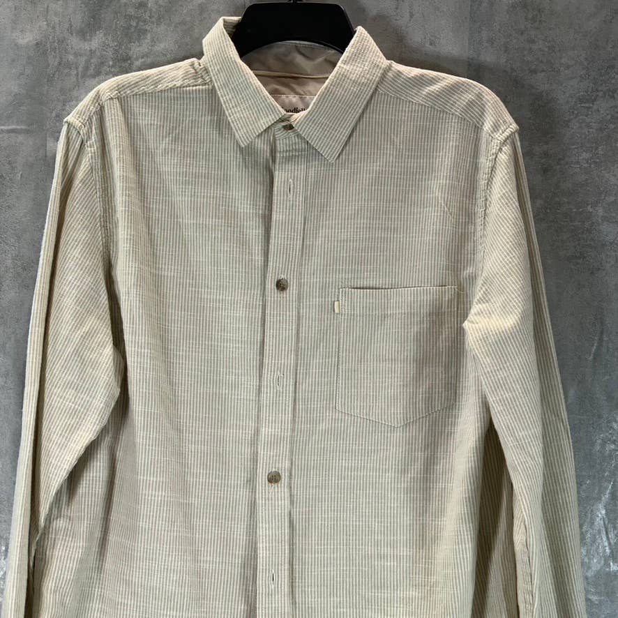 GOODFELLOW & CO Men's Tan Striped Standard-Fit Button-Up Long-Sleeve Shirt SZ M