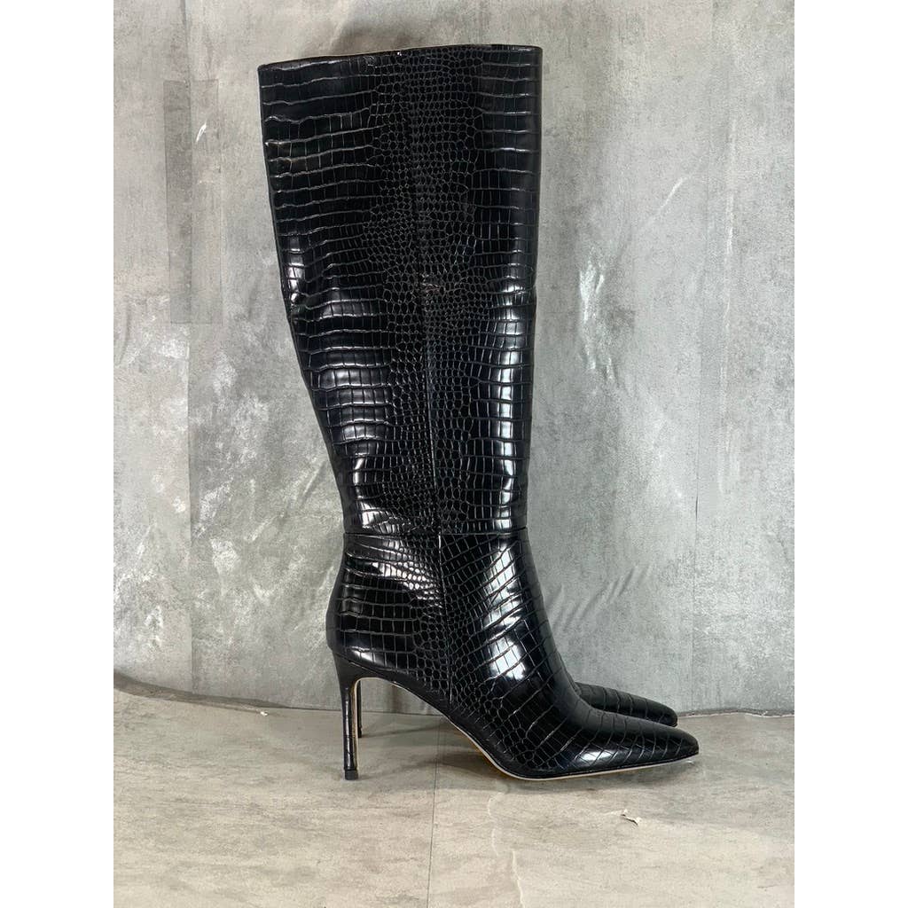 MADDEN GIRL Women's Black Croc Embossed Chantelle Pointed-Toe Dress Boots SZ 11