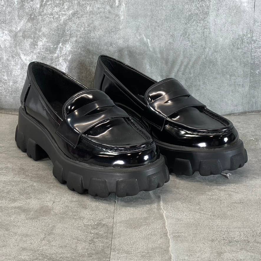 BAR III Women's Black Smooth Paz Lug-Sole Platform Slip-On Penny Loafers SZ 8