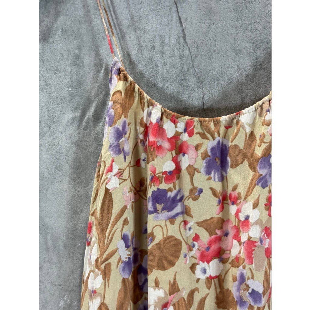 TUCKER Women's Tan Floral Print Scoop Neck Loose-Fit Tank Top SZ P (S/M)