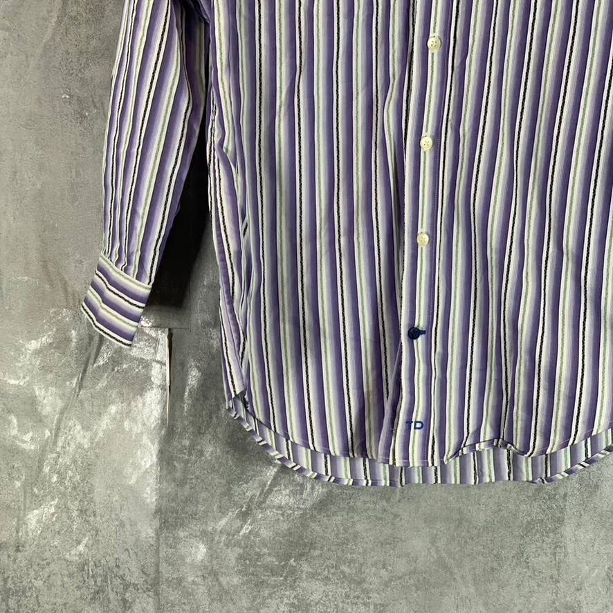 THOMAS DEAN Boy's Purple/White Multi Stripe Button-Down Shirt SZ 8(S)