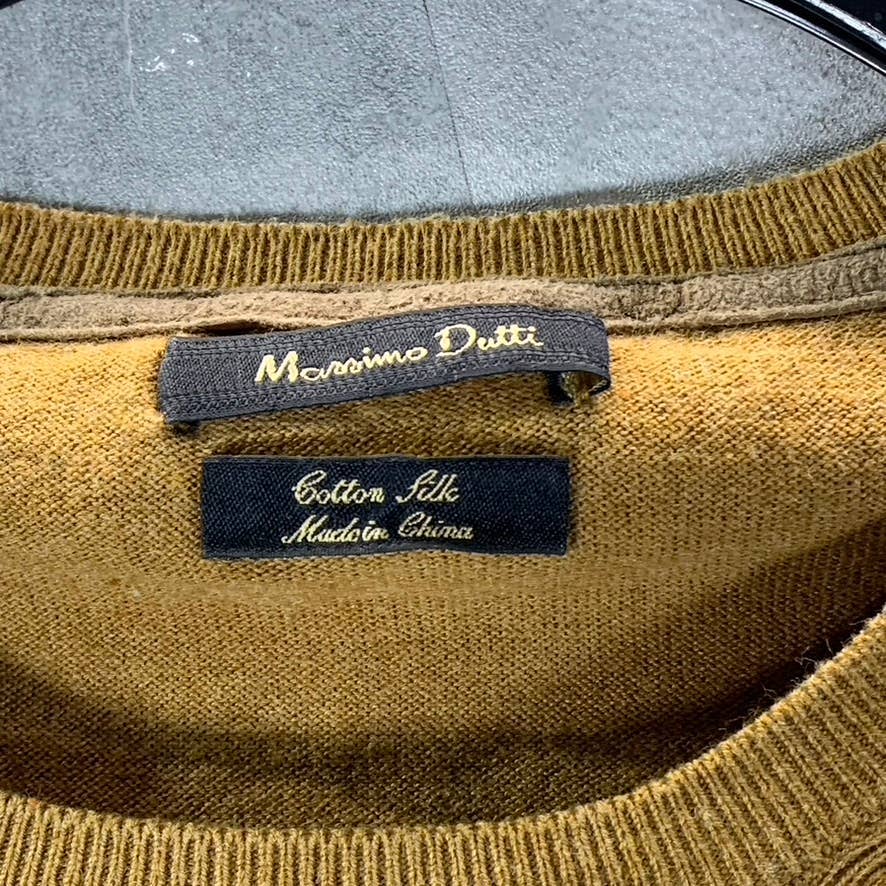 MASSIMO DUTTI Men's Tan Cotton Silk Crewneck Pullover Lightweight Sweater SZ M
