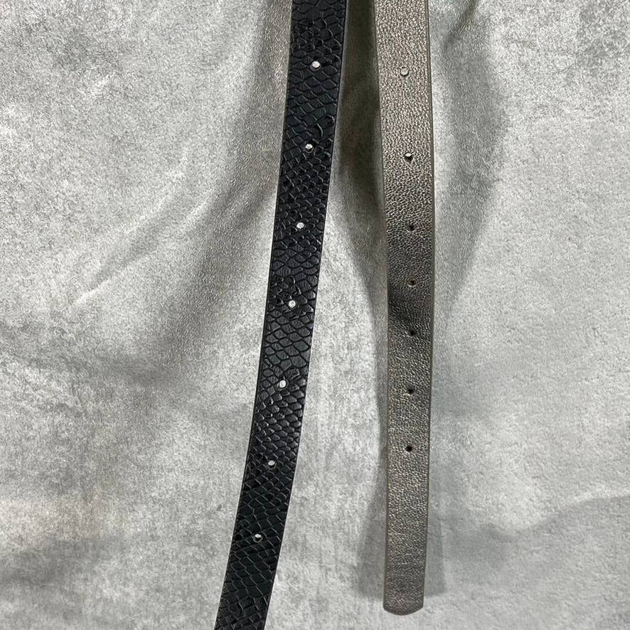 INC INTERNATIONAL CONCEPTS Women's Black/Pewter Snake Embossed 2-Piece Belt SZXL