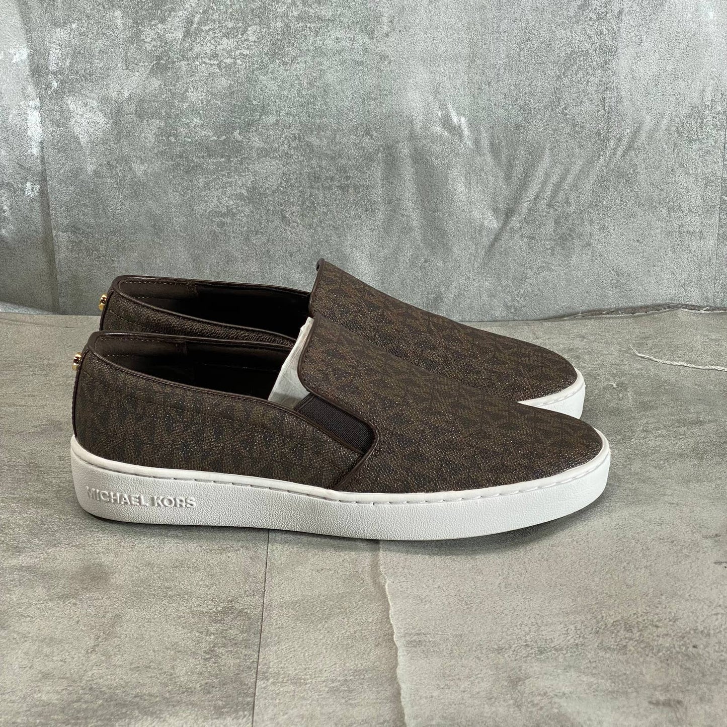 MICHAEL MICHAEL KORS Women's Brown Signature Logo Keaton Slip-On Sneakers SZ 7