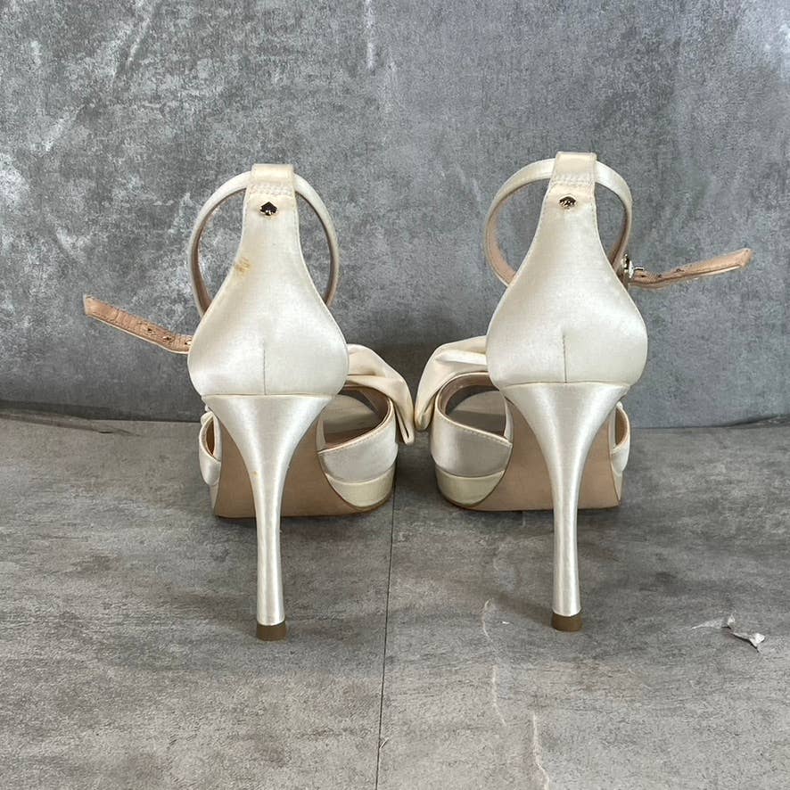 KATE SPADE Women's Ivory Satin Bridal Bow Ankle-Strap Stiletto Dress Sandals SZ7