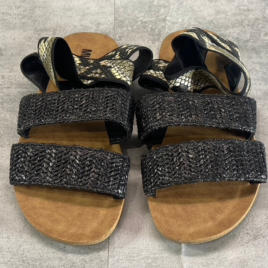 MUK LUKS Women's Black Snake Embossed About Me Ankle-Strap Slide Sandals SZ 7