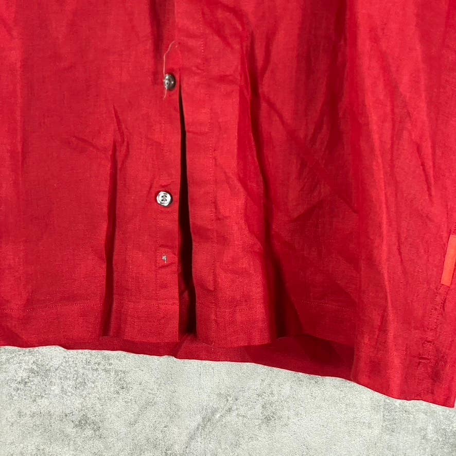 DKNY Men's Red Linen Woven Button-Up Short-Sleeve Shirt SZ M