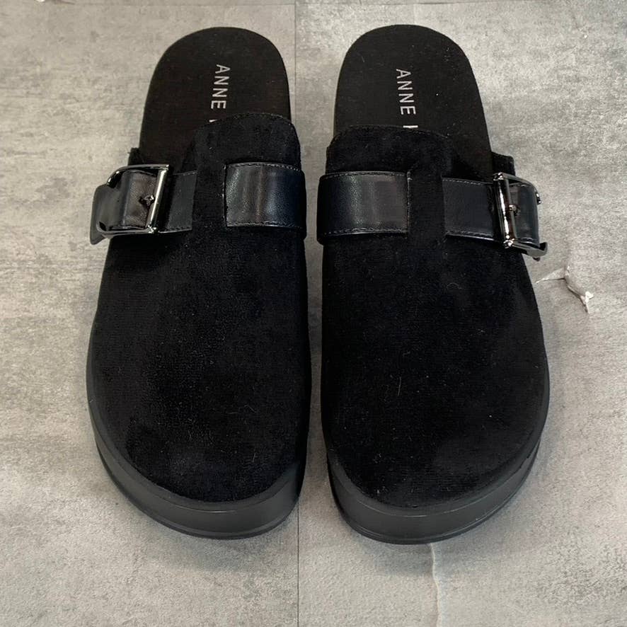 ANNE KLEIN Women's Black Victory Round-Toe Slide-On Platform Shoes SZ 8