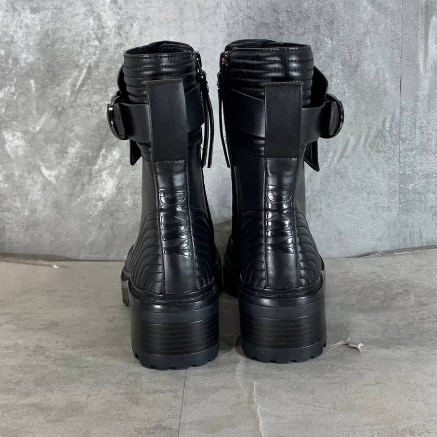 DKNY Women's Black Basia Buckle Quilted Lace-Up Block-Heel Combat Boots SZ 5.5