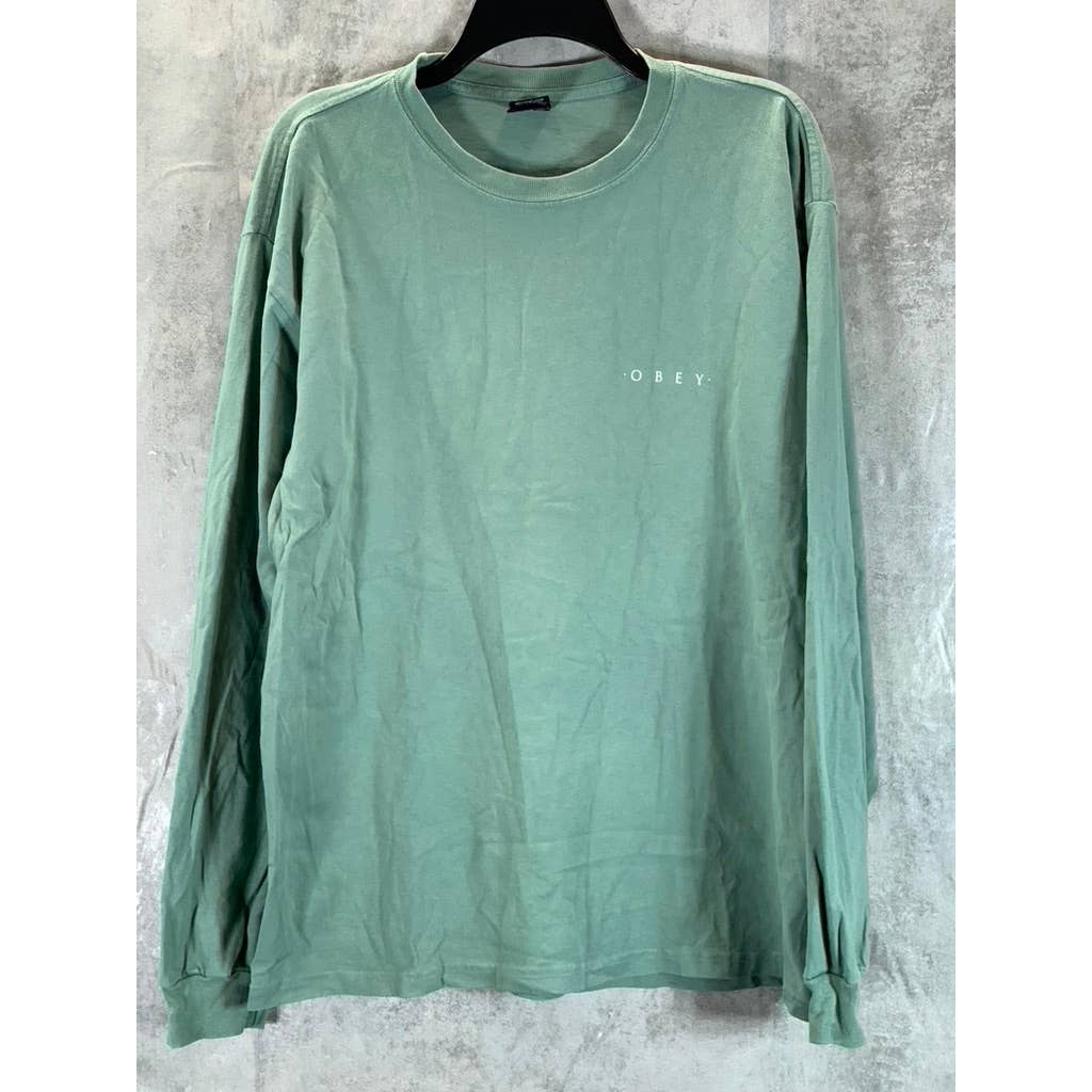 OBEY GIANT Men's Army Green Crewneck Logo Long-Sleeve T-Shirt SZ M