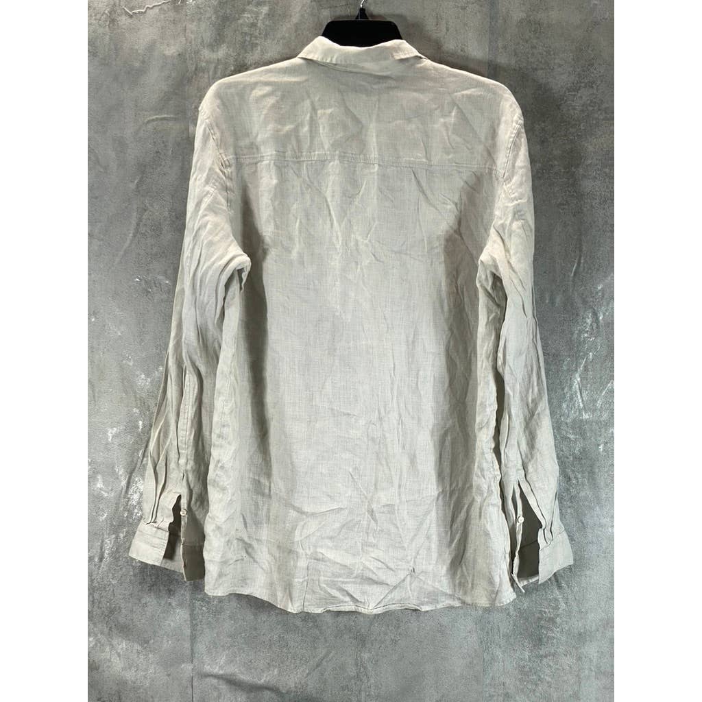 COS Men's Beige Button-Up Long-Sleeve Shirt SZ M