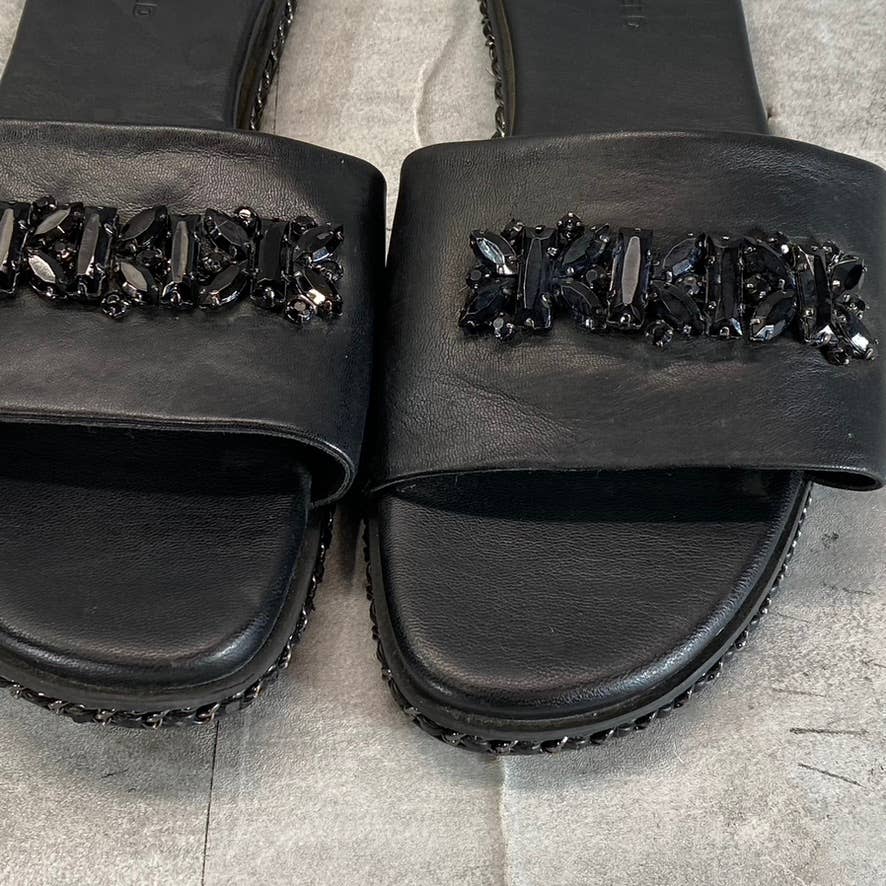 KARL LAGERFELD PARIS Women's Black Rhinestone Bijou Slide Sandals SZ 11