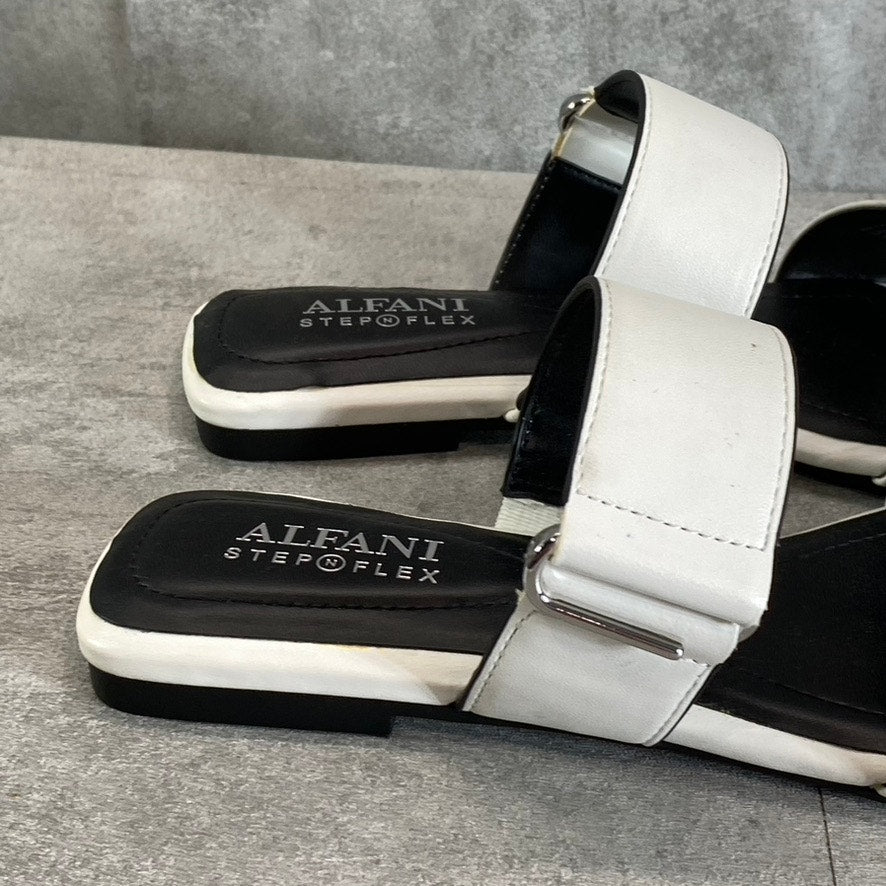 ALFANI Step N' Flex Women's White Baclinii Toe-Loop Cushioned Flat Slide Sandals