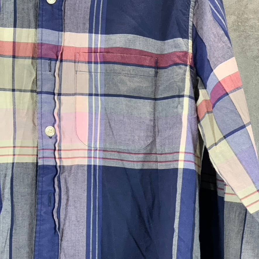 ABERCROMBIE & FITCH Men's Navy/Pink Madras Large Check Button-Up Shirt SZ M