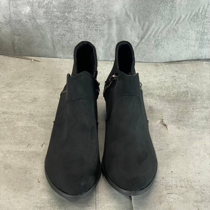 SUN+STONE Women's Black Micro Abby Double-Zip Round-Toe Block-Heel Booties SZ 10