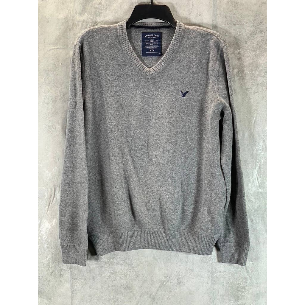 AMERICAN EAGLE Men's Heather Grey V-Neck Cotton Pullover Sweater SZ M