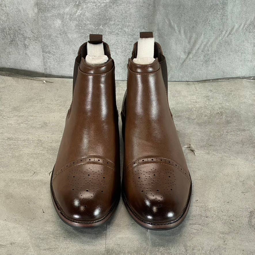 VANCE CO. Men's Wide Width Brown Garrett Cap-Toe Pull-On Chelsea Boots SZ 10W