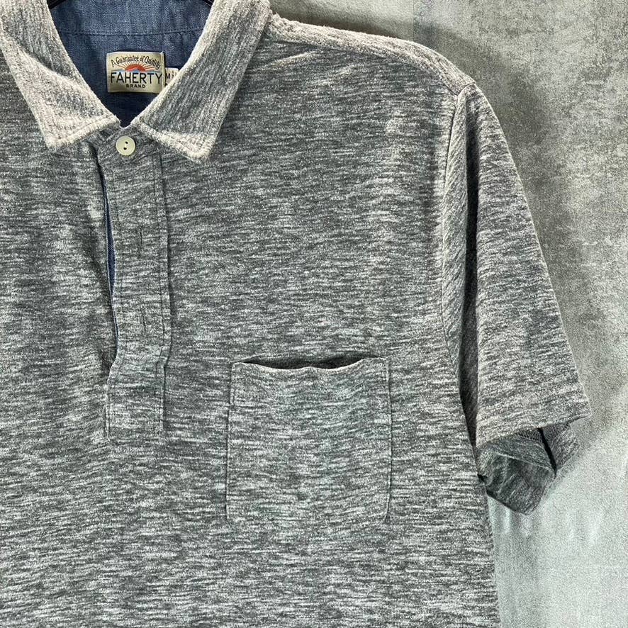FAHERTY BRAND Men's Heather Grey 3-Button Short-Sleeve Polo Shirt SZ M