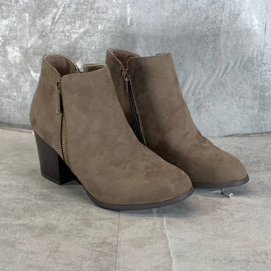 STYLE & CO Women's Wide Grey Micro Masrinaa Block-Heel Ankle Booties SZ 7W