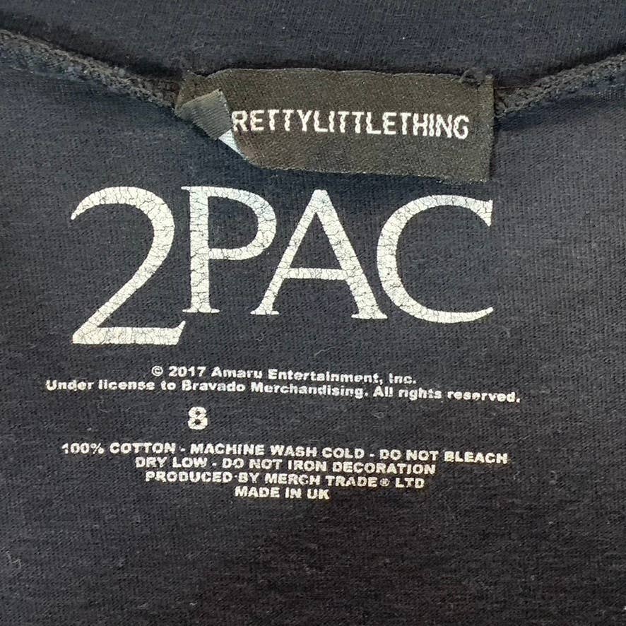 PRETTYLITTLETHING Women's Black Tupac Graphic Crewneck T-Shirt Dress SZ 8(M)