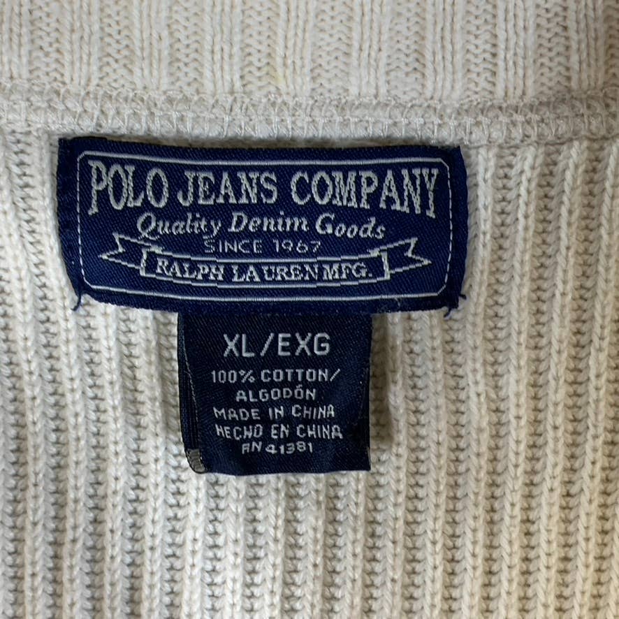 POLO JEANS CO. Men's Vintage Ivory Rib Knit Quarter-Zip Pullover Sweater SZ XL