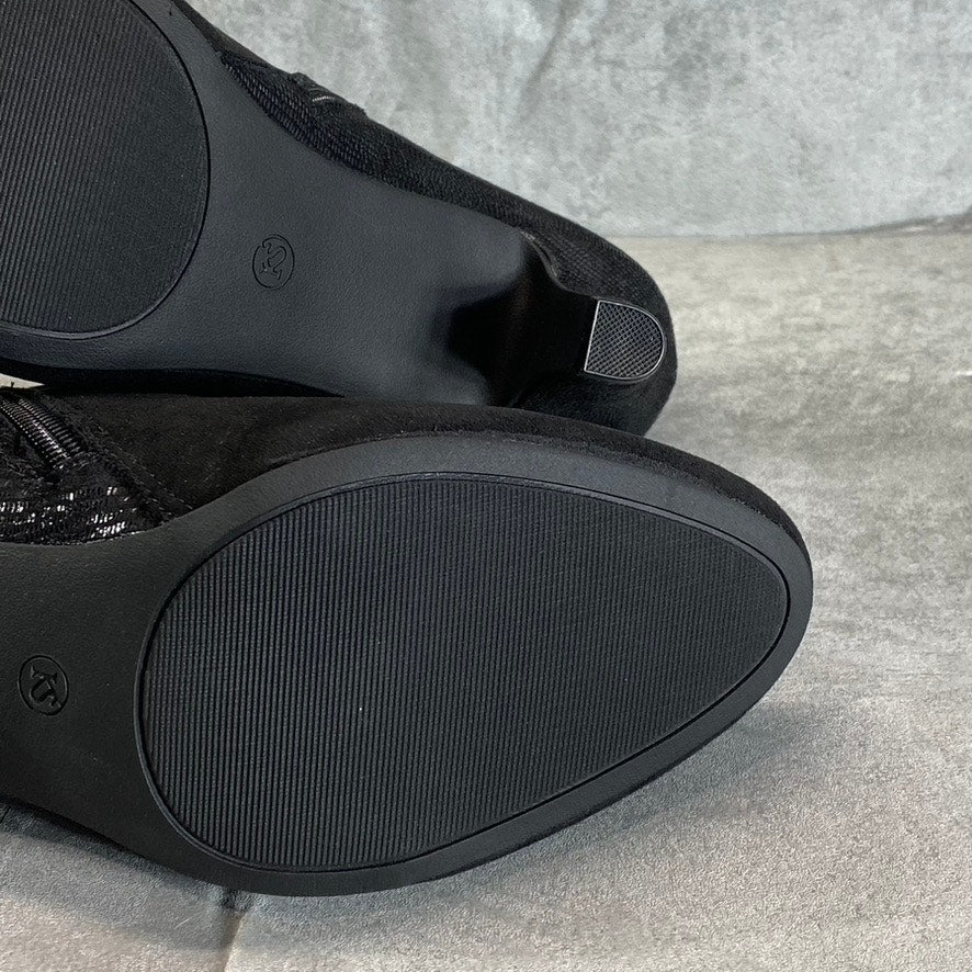 KAREN SCOTT Women's Black Microsuede Melanni Almond-Toe Slip-On Booties SZ 7