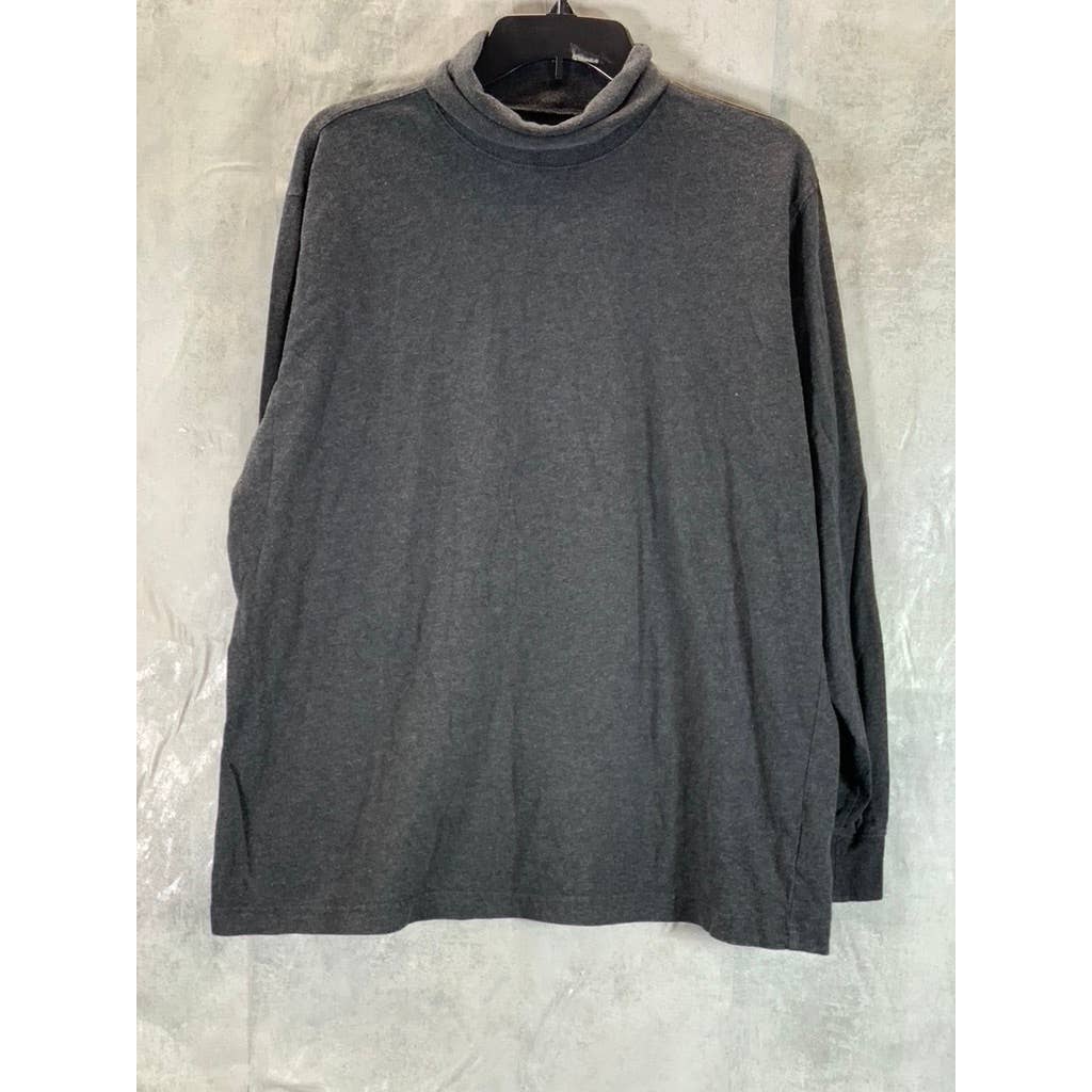 LANDS' END Men's Dark Charcoal Heather Super-T Turtleneck T-Shirt SZ L