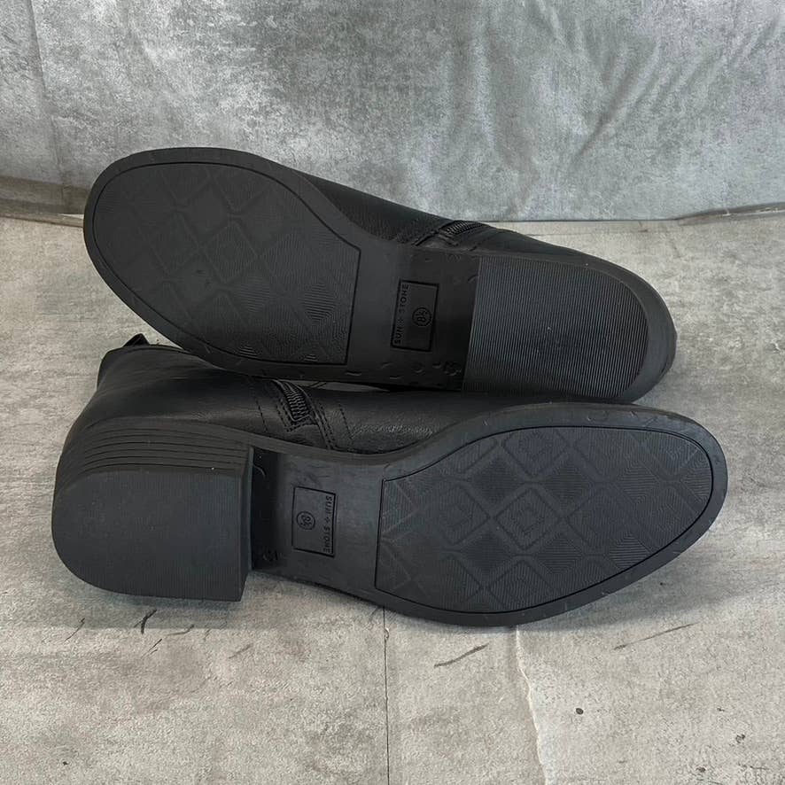 SUN+STONE Women's Black Cadee Memory Foam Slip-On Block Heel Ankle Booties SZ8.5