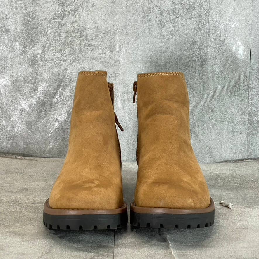 SUN+STONE Women's Tan Micro Kandy Round-Toe Block-Heel Ankle Boots SZ 6.5