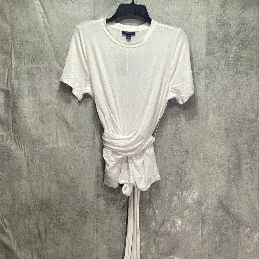 ALFANI White Wrap-Front Short Sleeve Round Neck Top SZ M