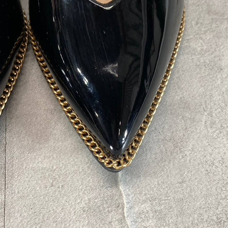 BAR III Women's Black Patent Binsa Ball-Chain Trim Pointed-Toe Pumps SZ 8.5