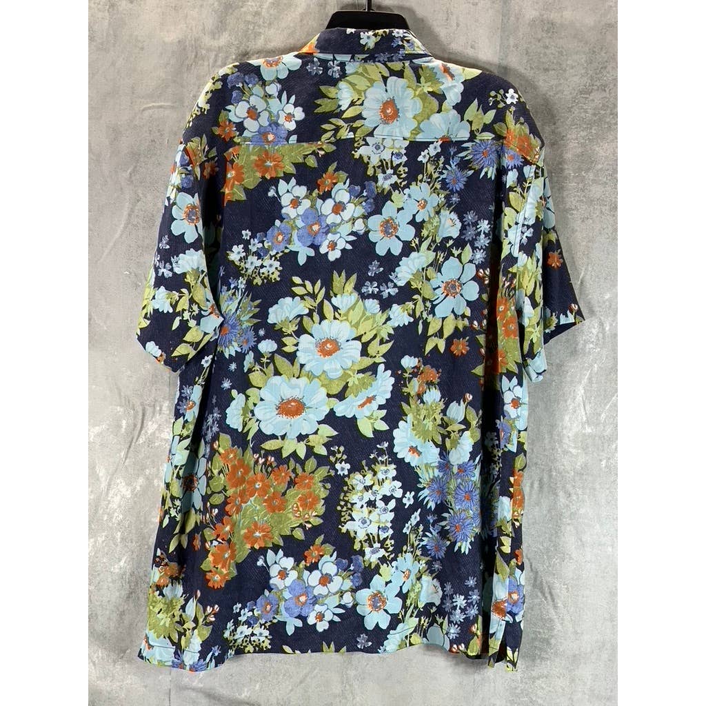 TOMMY BAHAMA Men's Navy Floral-Print Button-Up Short-Sleeve Silk Camp Shirt SZXL